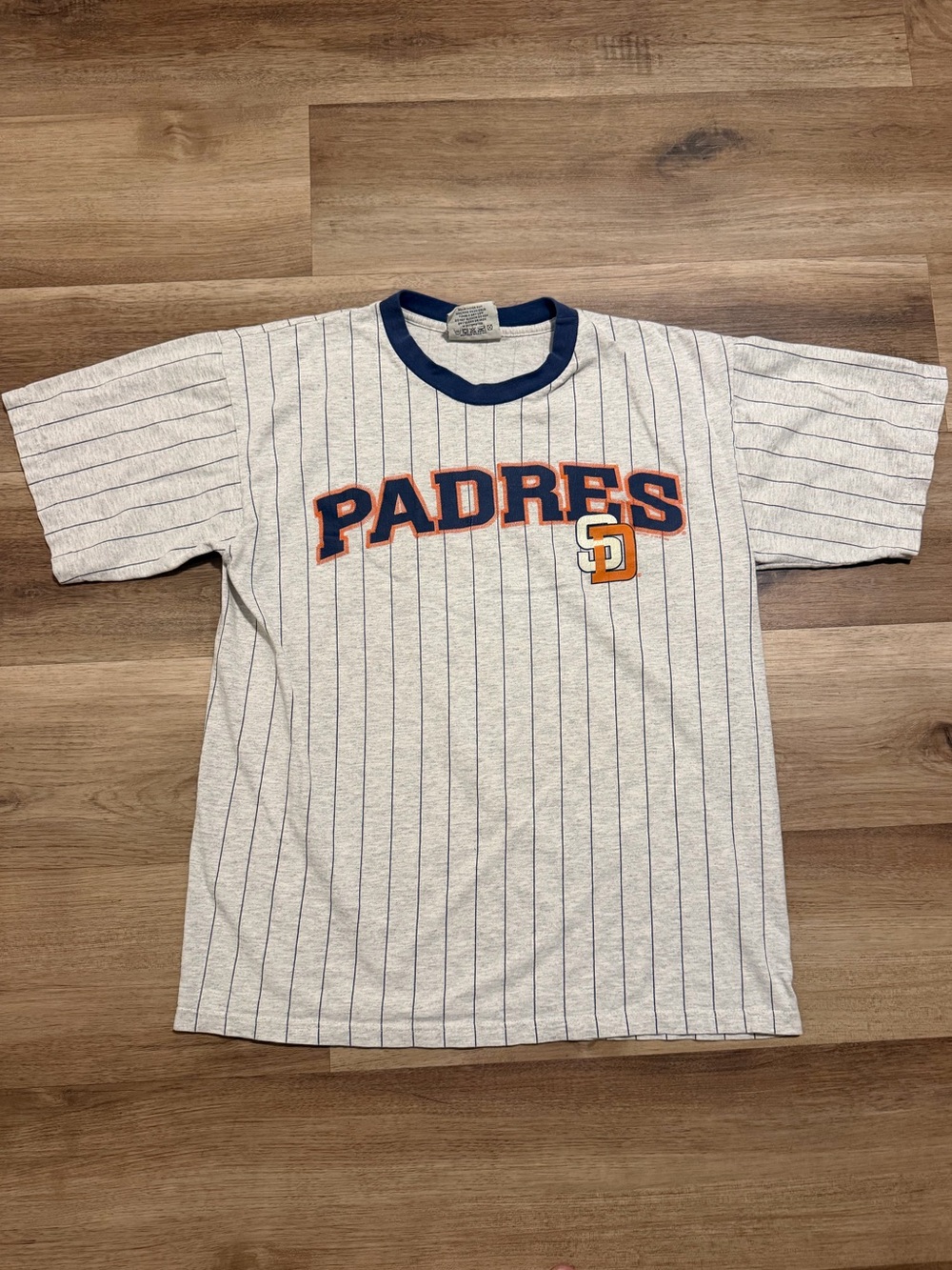 Vintage 1998 San Diego Padres Pinstripe T‑Shirt Men’s Large Grey Blue MLB